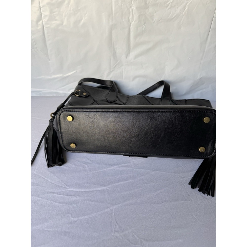 Frye Black Faux Leather Patchwork Tote with Tassels - Picture 3 of 9